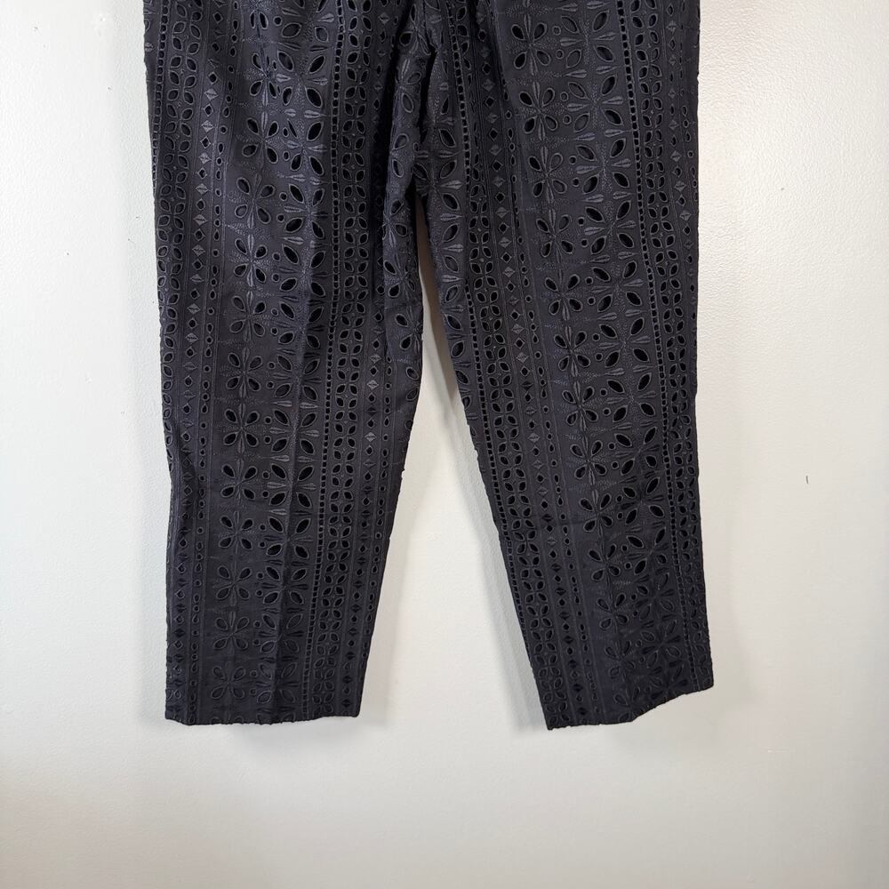 J. Crew Pull-on Easy Pants Black Eyelet High Rise Cropped Straight Leg Size 12 - Picture 9 of 12